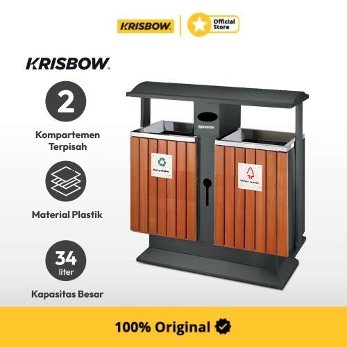 Krisbow Dust Bin Tempat Sampah Outdoor 2 Kompartemen-Cokelat