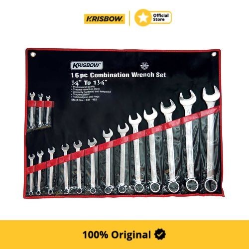 Krisbow Set Wrench Kunci Ring Pas 1/4-1.1/4 Inci 16 Pcs